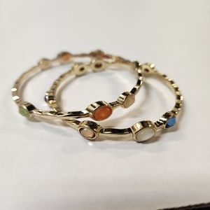 Gold-Toned Stacking Bangles with Multicolored Gemstone Accents